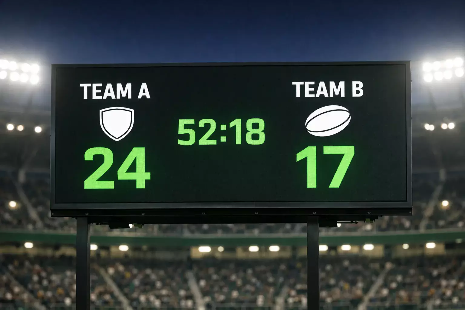 Tableau de scores d'un match de rugby avec équipes