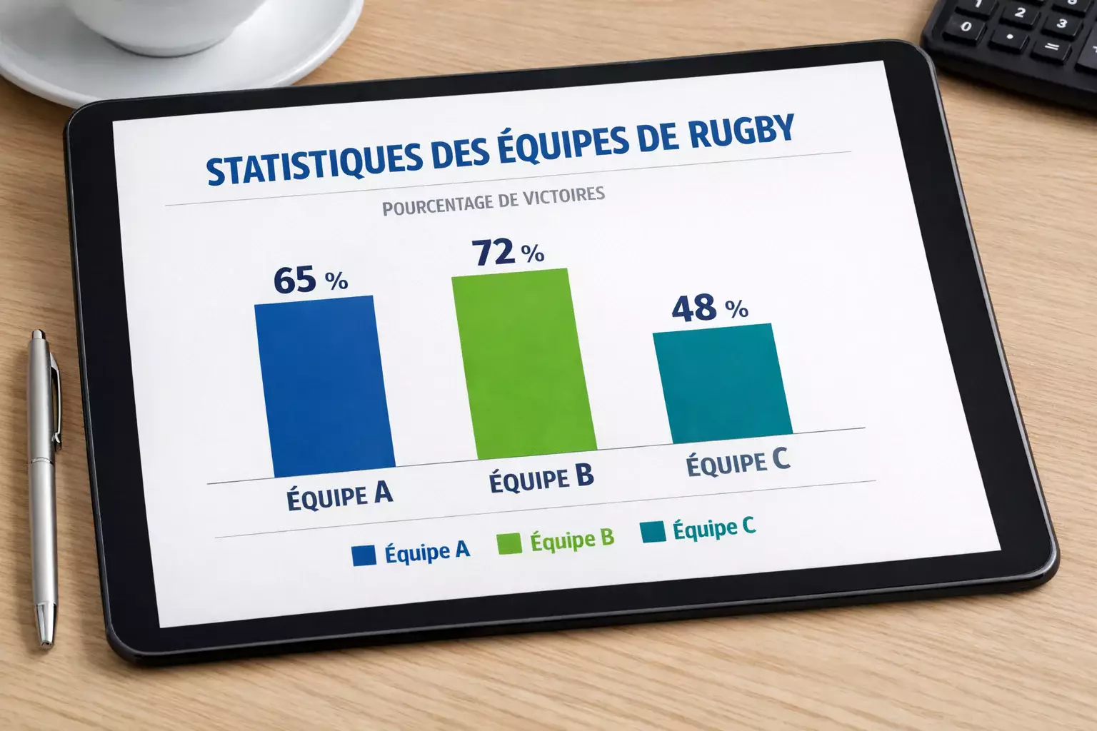 Tableau de statistiques de rugby avec pourcentages de victoire