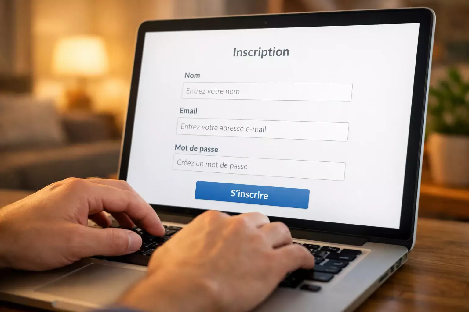Personne remplissant un formulaire d'inscription en ligne
